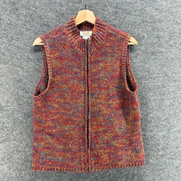 Talbots Vest Women PM Petite Red Full Zip Knit Wool Sleeveless High Neck Casual - Picture 1 of 7